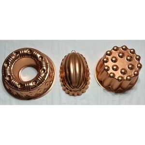 Vintage Copper Toned Aluminum Jello Cake Molds Set of 3 Wall Decor Kitchenware